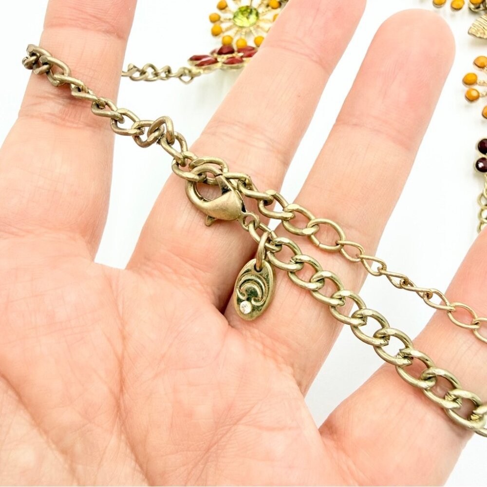 Vintage Charming Charlie Floral Statement Necklace Multicolor Gem Gold Tone - Picture 6 of 9